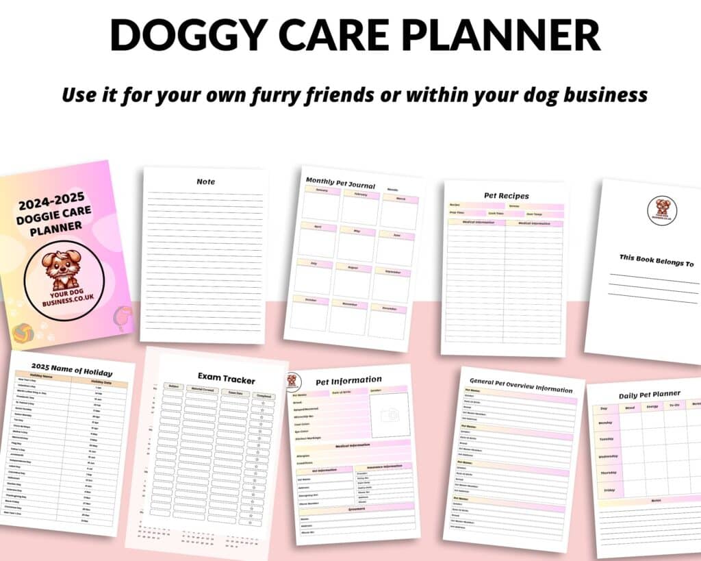 Dog care planner for personal or business